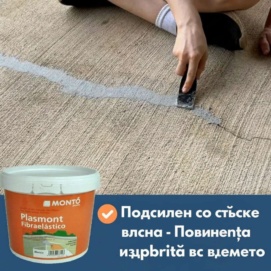 КИТ Еластичен за Ремонт на Пукнатини в Бетон, Штукатура, Дърво и Пластмаса – с Влакна от Стъкло | Monto 750ml