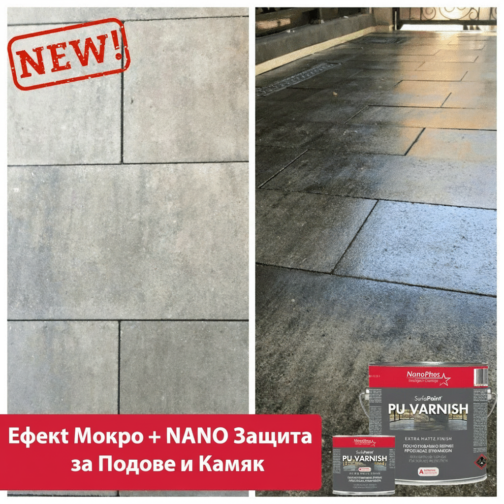 Двукомпонентен полиуретанов лак, матов ефект, за камък, тротоарна настилка и бетон, антихлъзгащ ефект, NanoMax