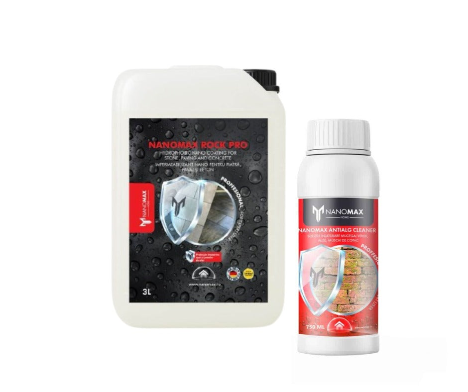Kit Impermeabilizare + Curățare Mucegai & Alge Pavaj/Piatră NanoMax – ROCK PRO 3L + Antialg 0.75 L