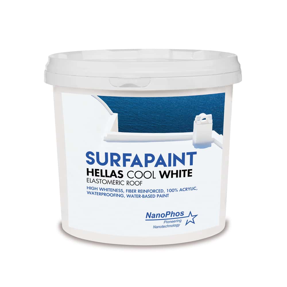 Exterior Waterproofing Paint, fibrous, 100% acrylic, with waterproof elastomer, Hellas Cool White, SurfaPaint™ 10L
