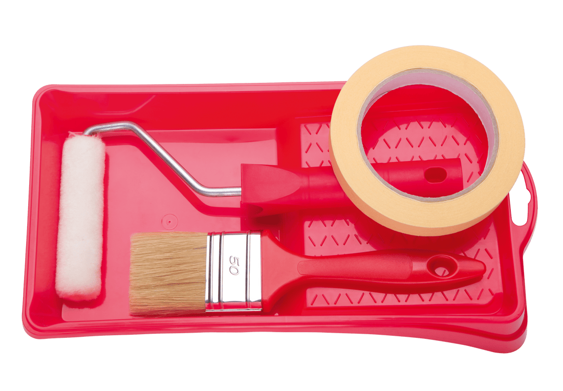 COMPLETE SET FOR PAINTING STENCIL, BRUSH, TRAY, ADHESIVE TAPE