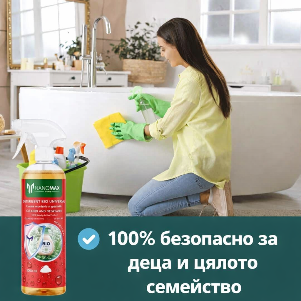 BIO препарат за почистване на упорни замърсявания и мазнини за повърхности от камък, бетон, тротоарни плочи, метал, стъкло, Nanomax, 1L