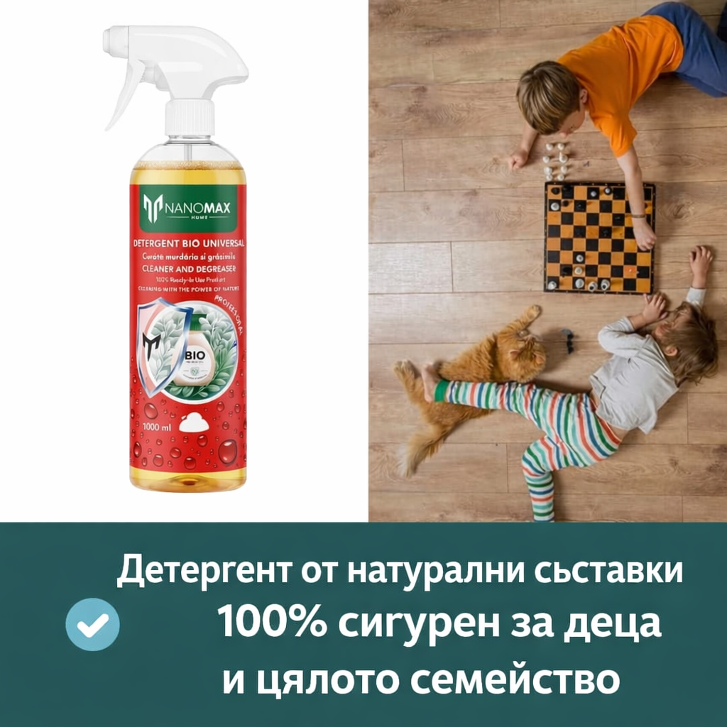 BIO препарат за почистване на упорни замърсявания и мазнини за повърхности от камък, бетон, тротоарни плочи, метал, стъкло, Nanomax, 1L