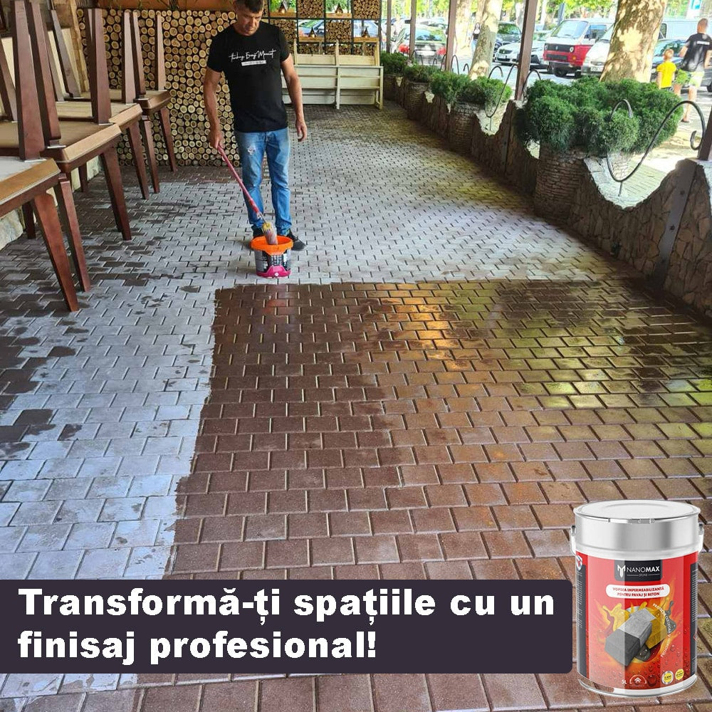 Лак за тротоарна настилка/бетон, ефект мокро, прозрачен, водоотблъскващ ефект, хидрофобна, UV и олеофобна защита, NanoMax