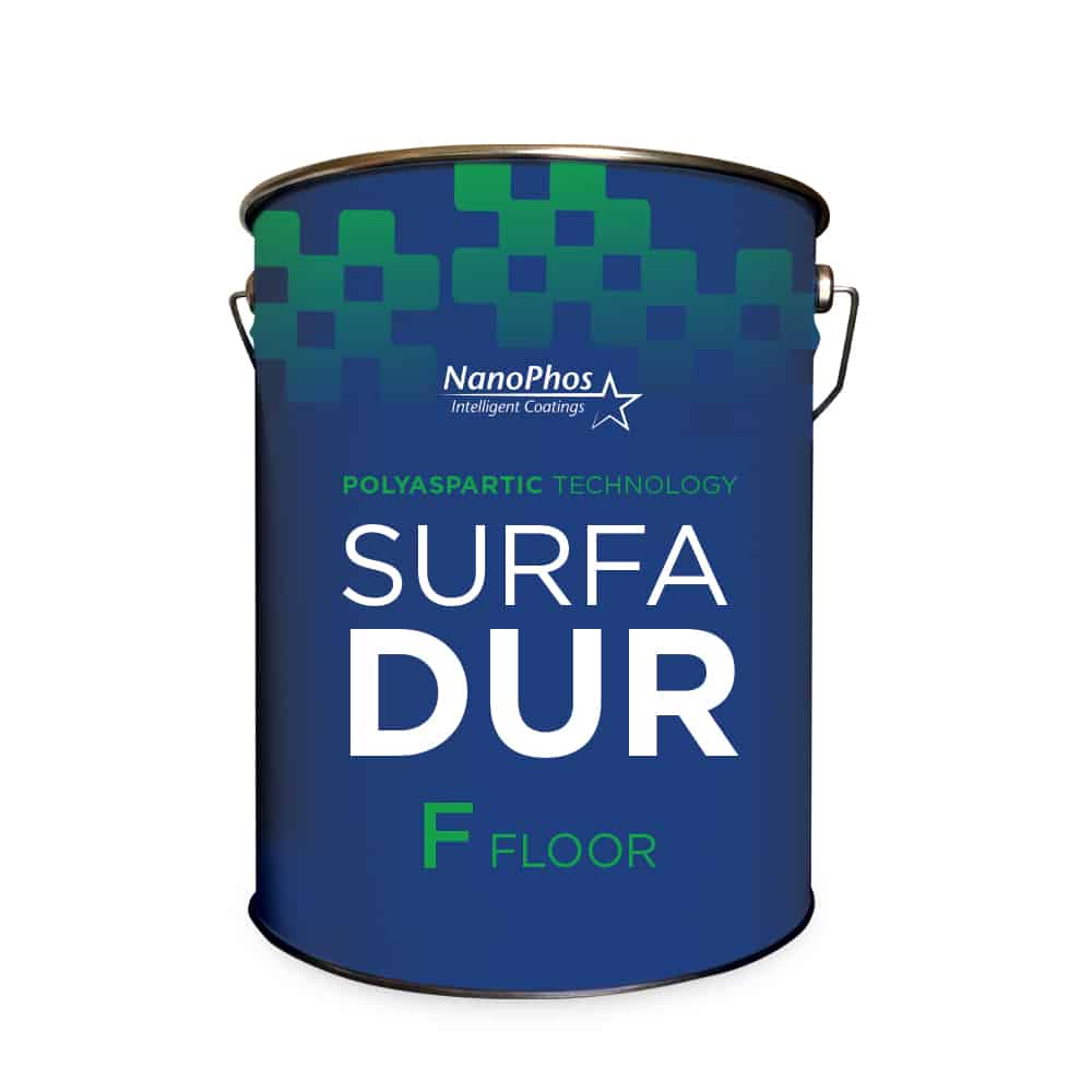 Self-leveling polyaspartic paint with polyaspartic elastomer, SurfaDurTM F, Nanophos