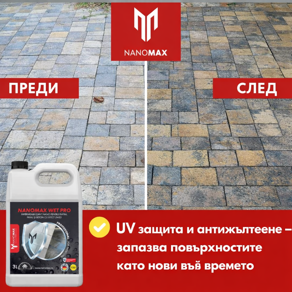 Водоотблъскващ препарат NanoMax Wet Pro 3L – ефект „мокро“ и защита за естествен камъ и бетон