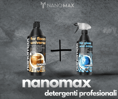 KIT UNIVERSAL DE CURĂȚENIE, Detergent Nano profesional pentru pardoseli universale din gresie, piatră 1L + Detergent profesional pentru geamuri si inox 1L