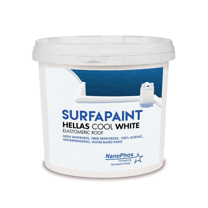 Exterior Waterproofing Paint, fibrous, 100% acrylic, with waterproof elastomer, Hellas Cool White, SurfaPaint™ 10L